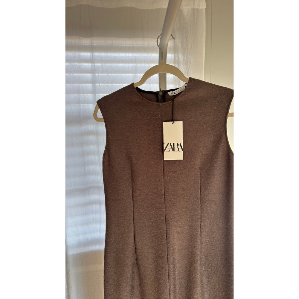 NWT ZARA Sleeveless Mock Neck Midi Dress Olive Green Knit Sheath Modern Size M - Picture 5 of 11